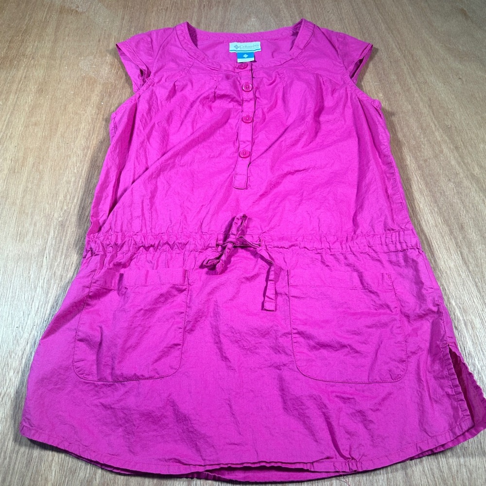Columbia Tunic Top Women M Pink Sleeveless Drawstring Waist Pockets AL7259